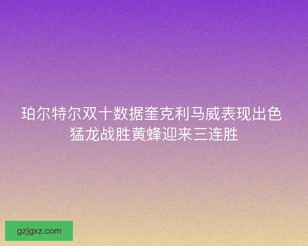 珀尔特尔双十数据奎克利马威表现出色 猛龙战胜黄蜂迎来三连胜